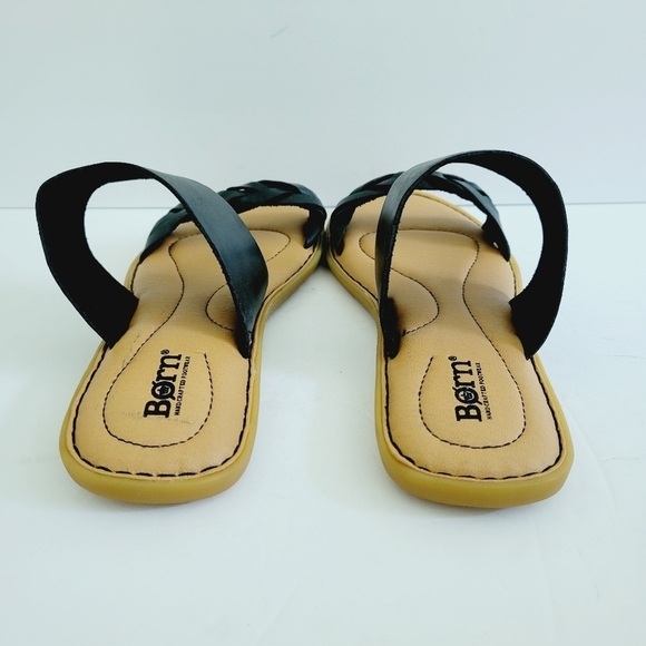 NEW Born Cherita Flat Slide Sandals Black Leather Double Strap - Picture 4 of 6